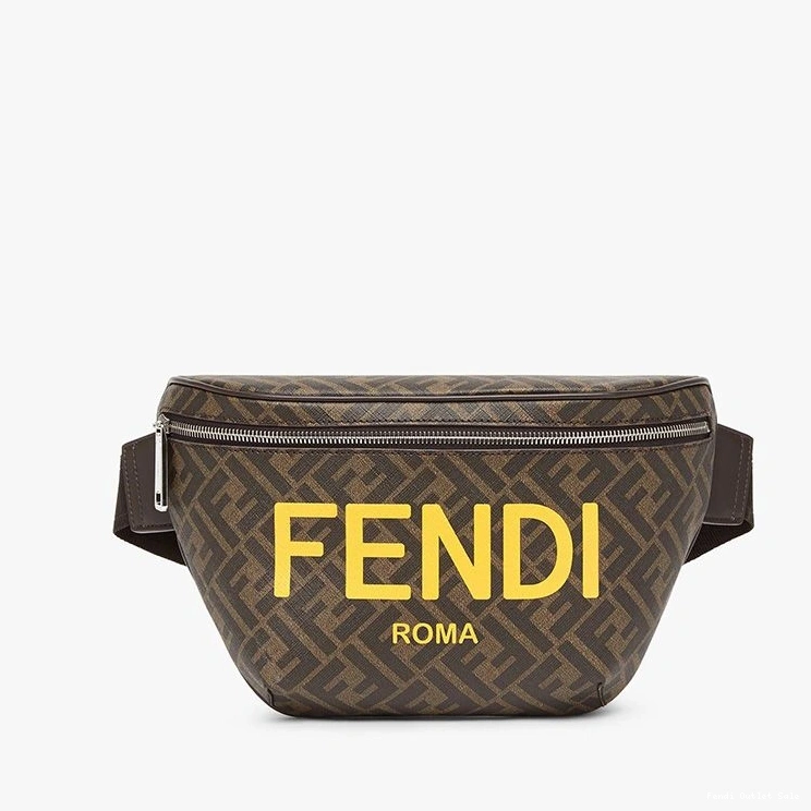 In Motif ROMA Logo FF Belt Fendi Brown Fabric Bag 0720